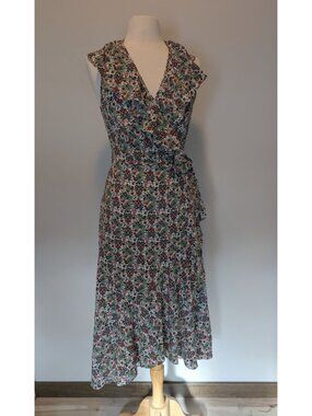 NEW Max Studio Womens Floral Wrap Dress Large Peasant Cottagecore
